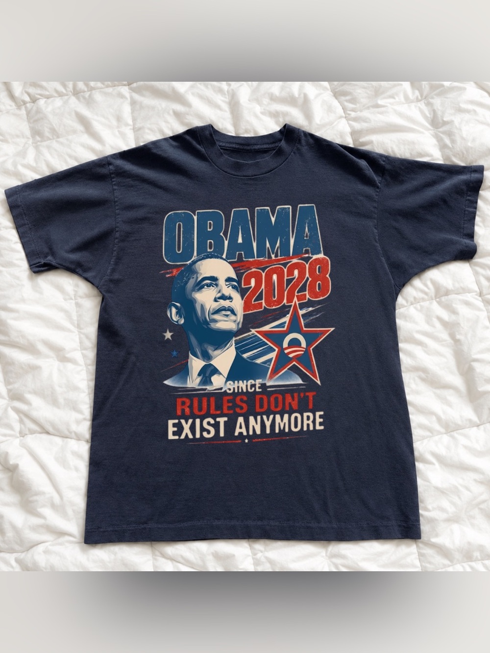 Men's Black Graphic Political T-Shirt - Obama 2028